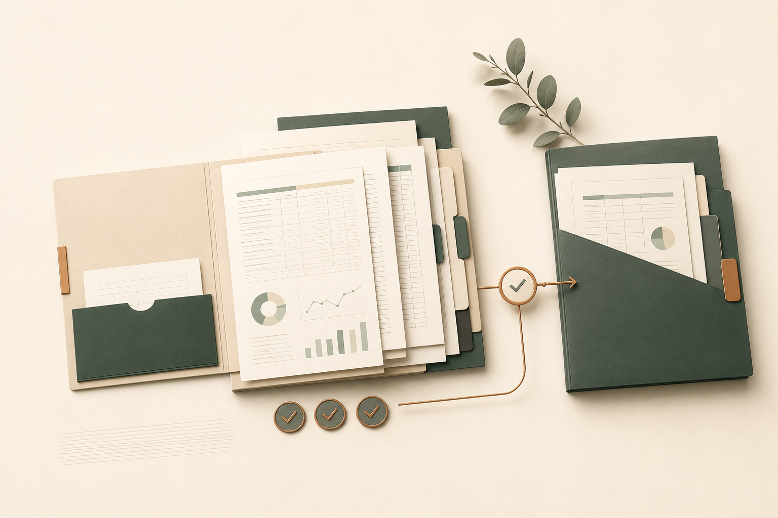 Organized financial records prepared for a CPA handoff.