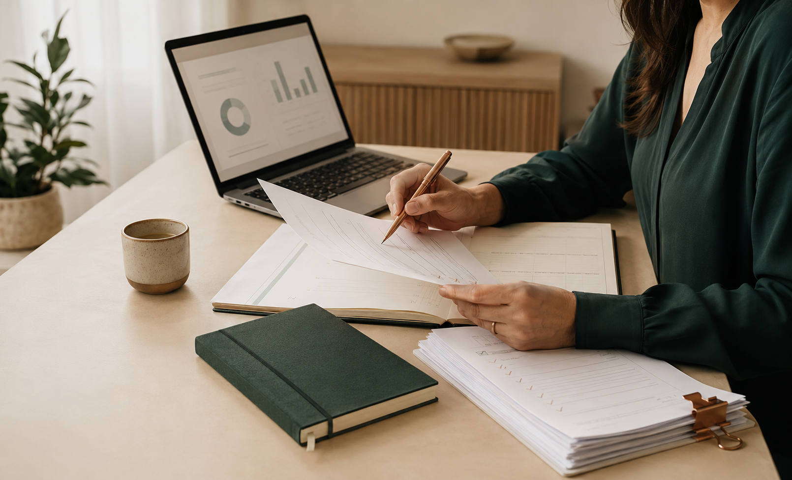 Organized monthly financial records moving through a structured close process.