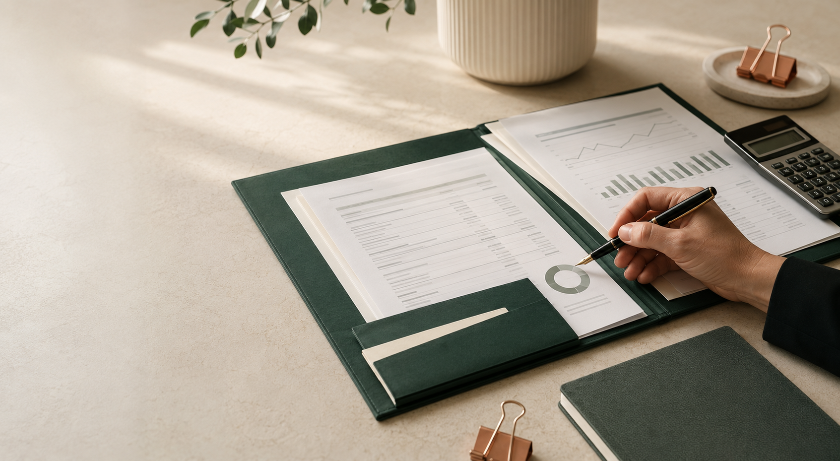 Organized financial reports being reviewed as part of a structured monthly close.